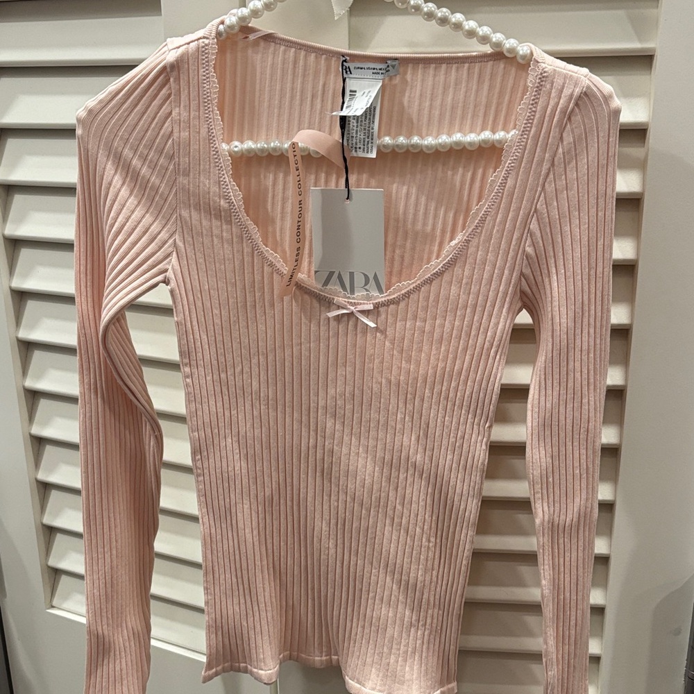 Zara Light Pink Ribbed Blouse